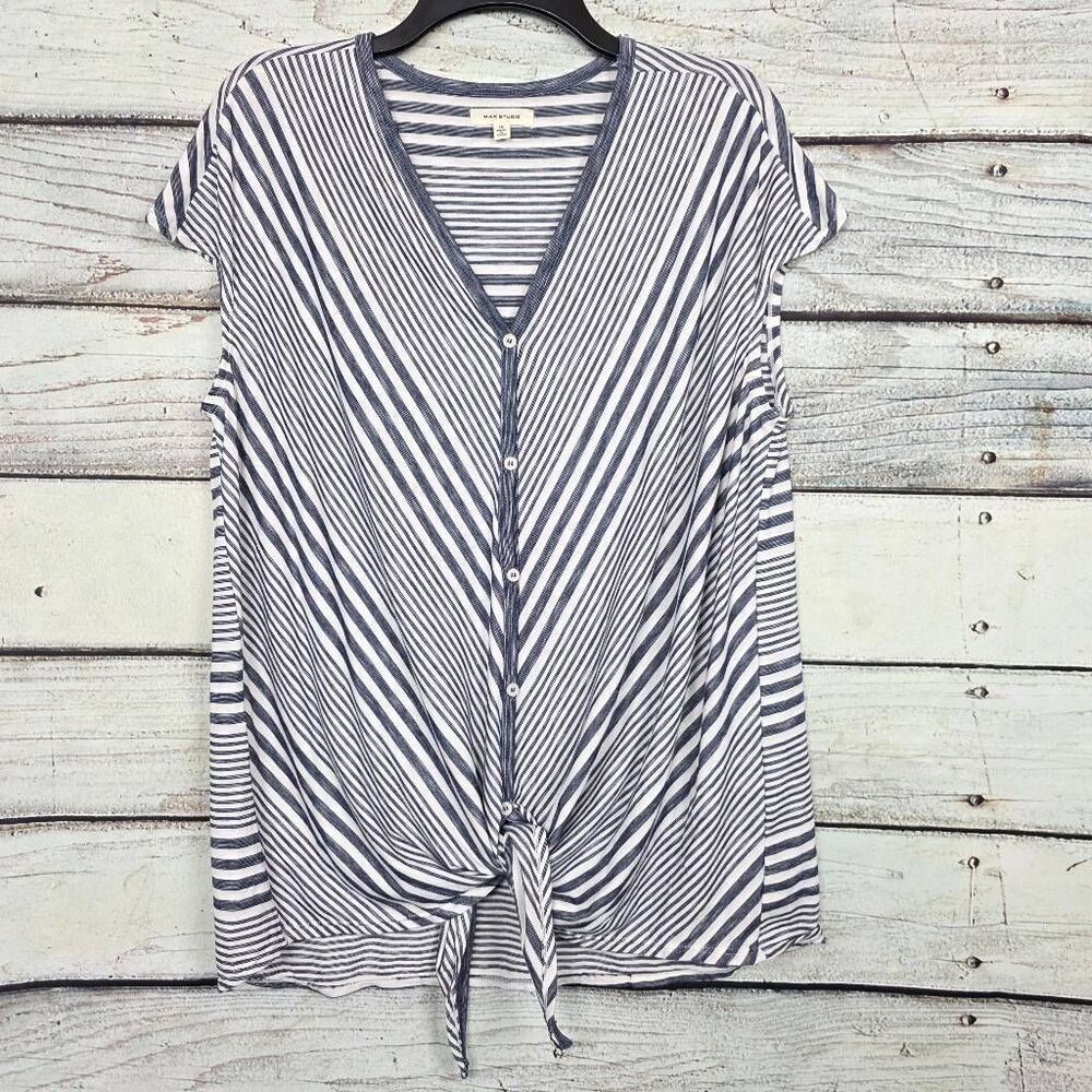 Max Studio Stripe Tie Front Top 1X